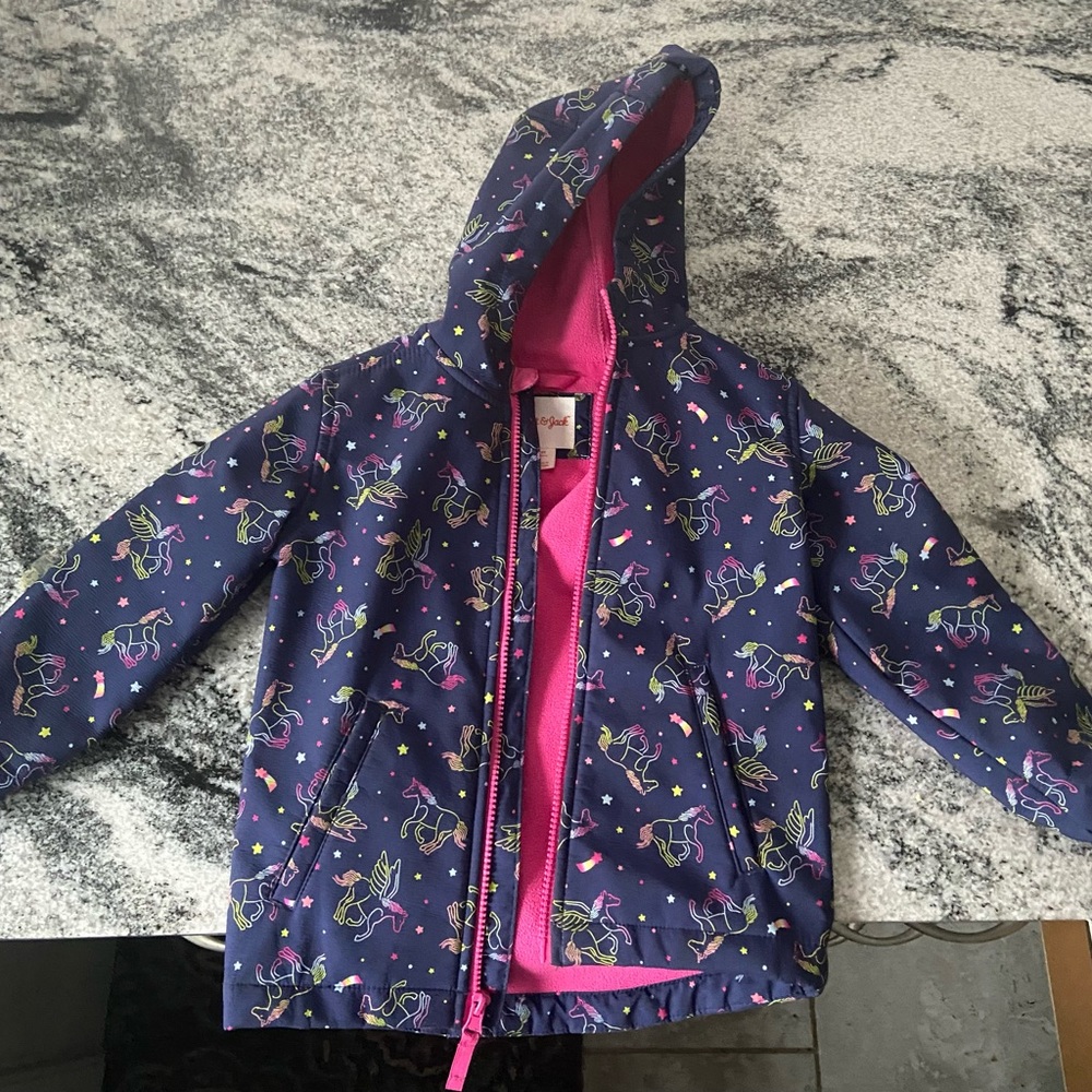 Cat & Jack Kids Unicorn soft shell jacket- Navy and Pink